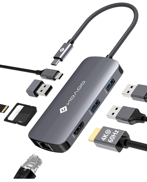 NOVOO Hub USB C 8 in 1 USB-C-Adapter zu HDMI 4K 60Hz, USB 3.0 x 3, Ethernet Giga