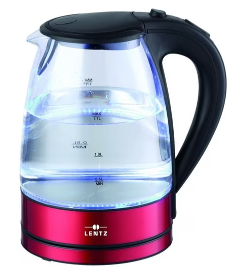 Wasserkocher 1,7 Liter LED-Glas-Wasserkocher rot