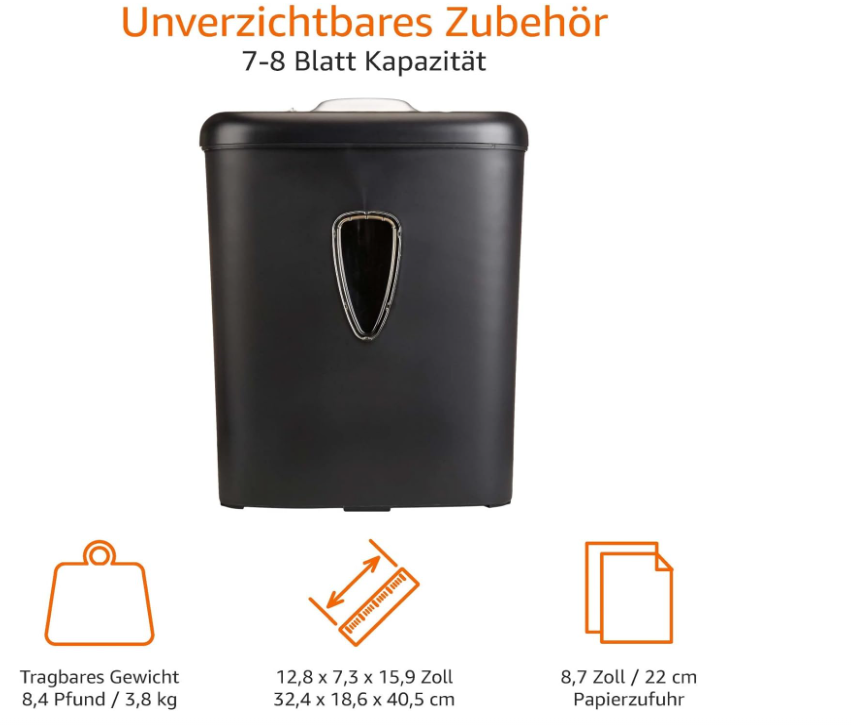 AmazonBasics B01GG76234 Hochsicherheits-Kreuzschnitt-Aktenvernichter - Schwarz