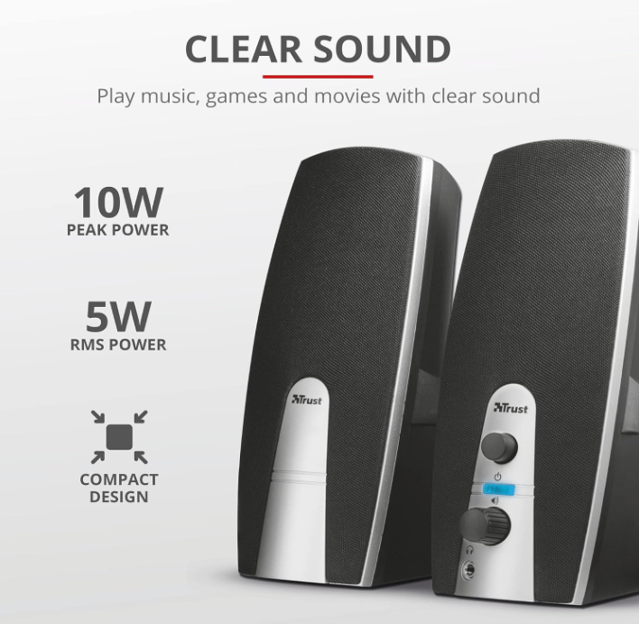 Trust Mila 2.0 PC Lautsprecher, 10 W (5 W RMS), Stereo Computer Boxen, Kopfhöhre