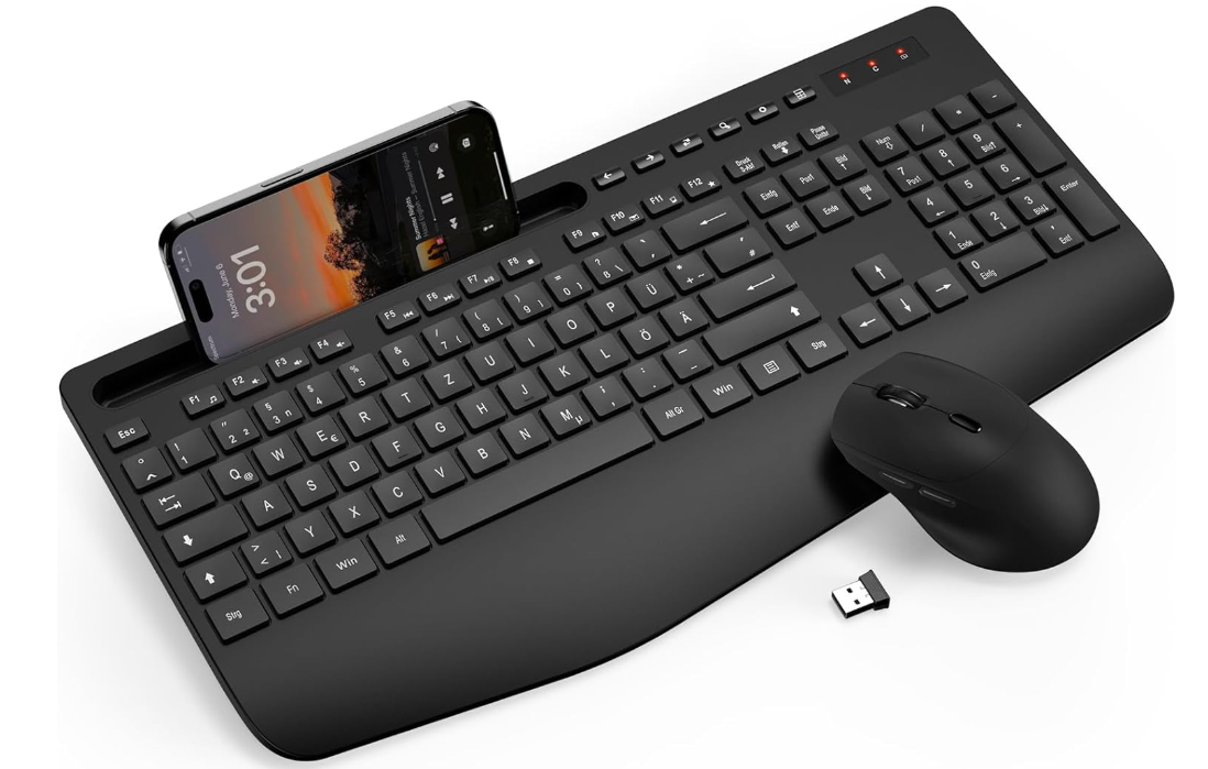 Tastatur Maus Set Kabellos, Ergonomische Tastatur in Voller Größe Mit Handgelenk