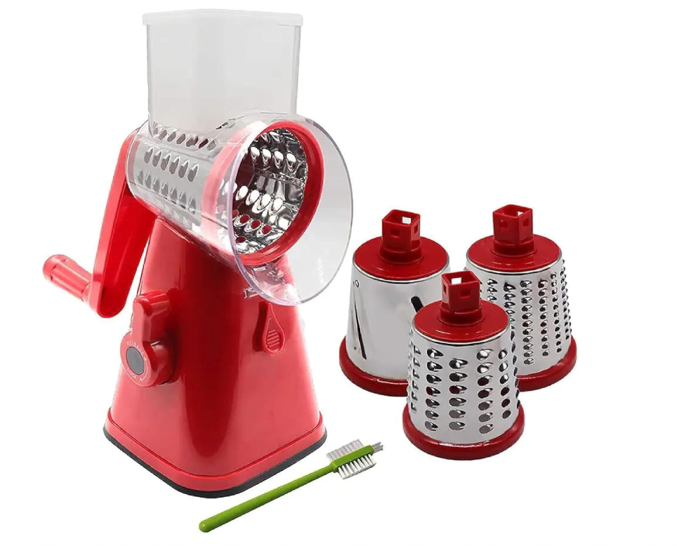 Käsereibe mit Kurbel, Gemüseschneider mit 3 Edelstahl Austauschbaren Trommelklin