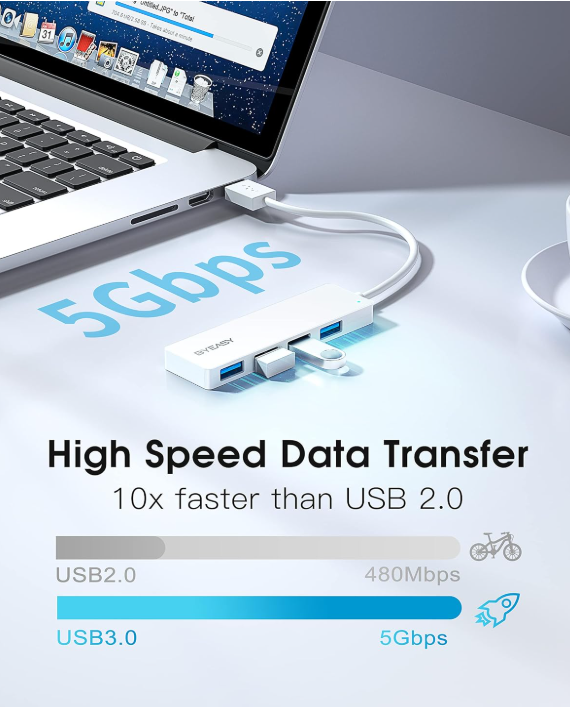 BYEASY USB Hub, 4 Port USB 3.0 Hub Typ A Ultra Slim Extra Leicht Portable Data H