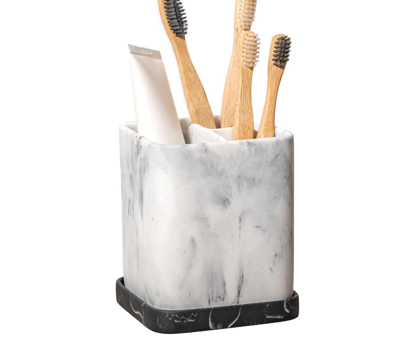 ZCCZ Badezimmer Accessoire – Zahnbürstenhalter in edler Stein-Optik, quadratisch