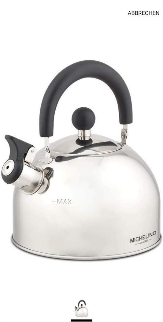 MICHELINO 1,5L Wasserkessel Edelstahl Teekessel Kessel Flötenkessel Pfeiffkessel