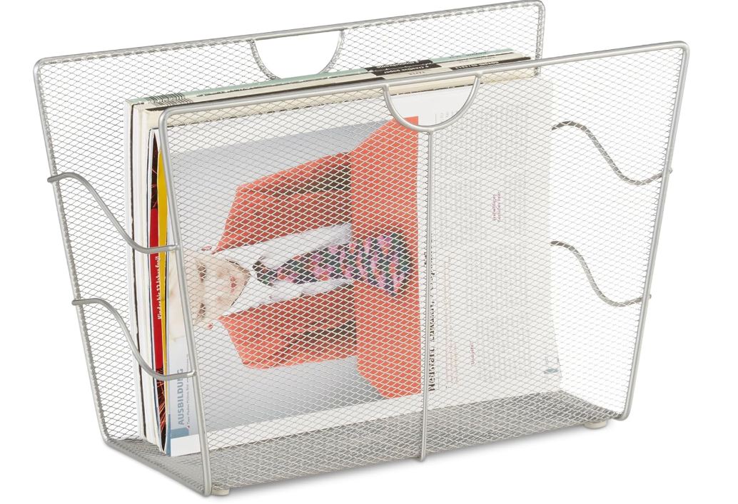 Relaxdays Zeitungsständer Mesh, Zeitschriftensammler Metall, Zeitungshalter steh