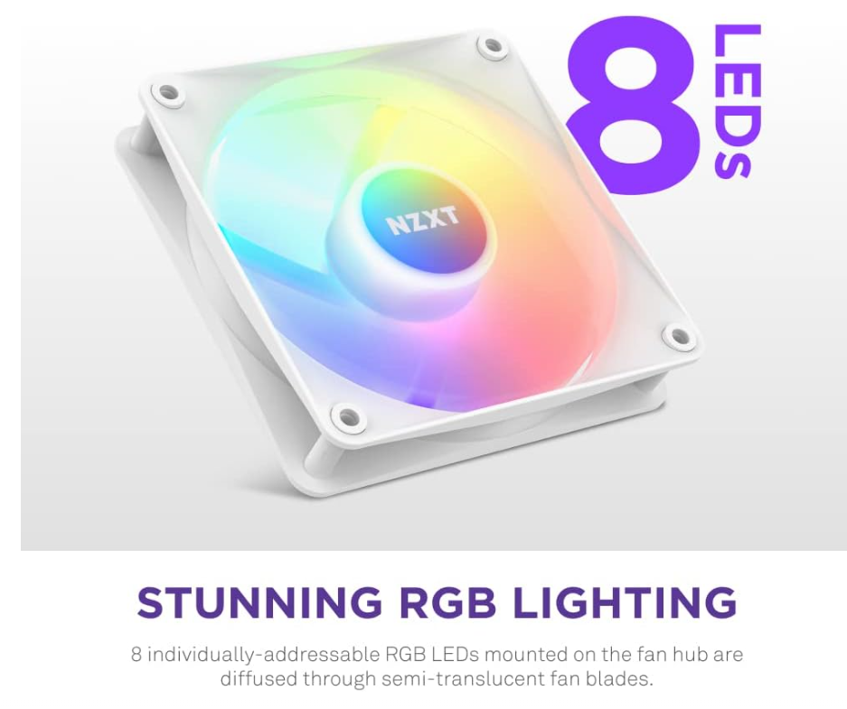 NZXT F120 RGB Core – 120 mm nabenmontierter RGB-Lüfter – 8 einzeln ansteuerba...