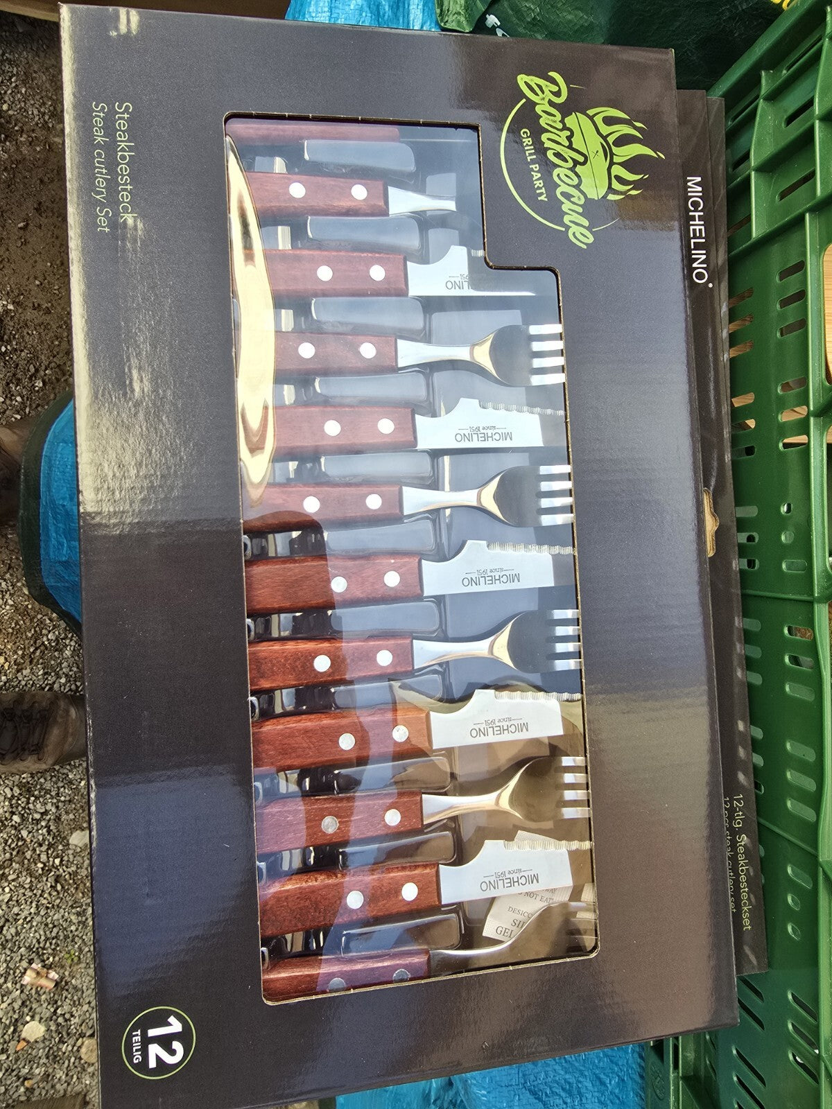 Michelino Steakbesteck Set Besteckset Gabel Messer Holzgriff 12-tlg. 6 Personen