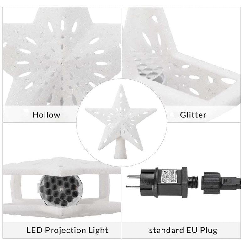 Bakaji Leuchtende Stern-Spitze mit reflektierendem Schneeflocken auf Decke, Höhe
