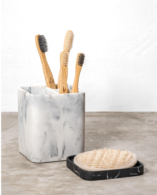 ZCCZ Badezimmer Accessoire – Zahnbürstenhalter in edler Stein-Optik, quadratisch