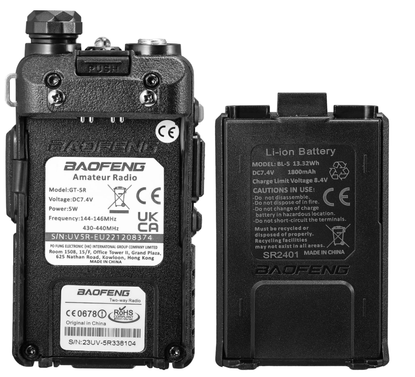 BAOFENG GT-5R Walkie Talkie, Dual Band Funkgerät für UHF VHF 144-146/430-440MHz,