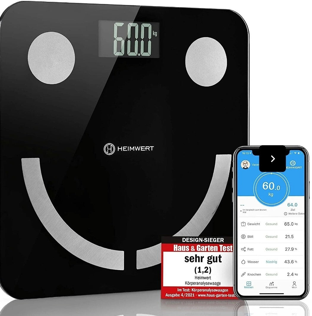 HEIMWERT Körperfettwaage mit Bluetooth APP Körperanalysewaage