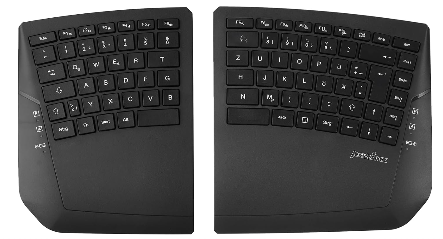 Perixx PERIBOARD-624B Kabellose Ergonomische Tastatur, Split-Design,UNVOLLSTÄNIG